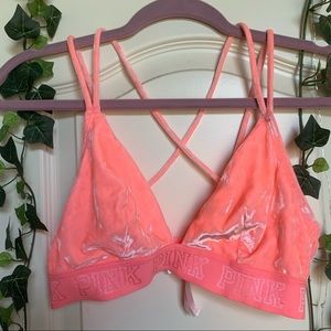 Victoria’s Secret PINK velvet bralette neon pink coral